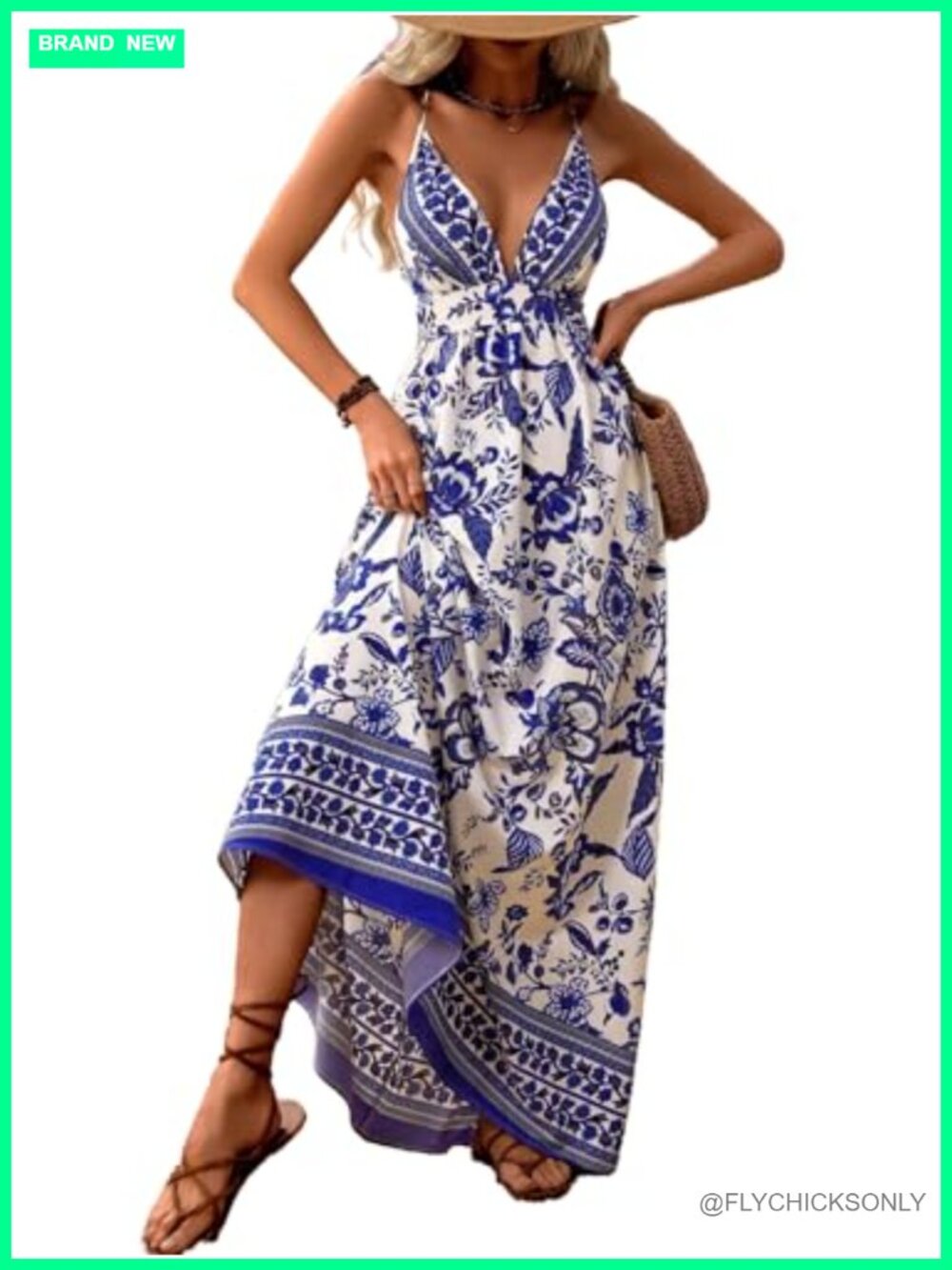 Womens Boho Floral Maxi Dress Backless V-Neck Sleeveless Wedding Guest